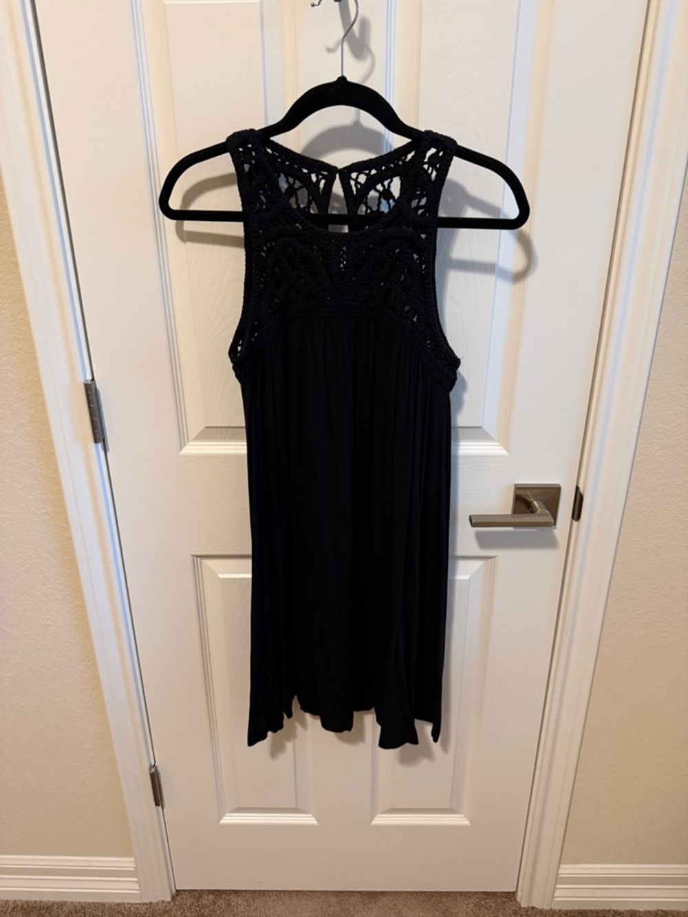LOFT Black Crochet-Back Sleeveless Mini Dress